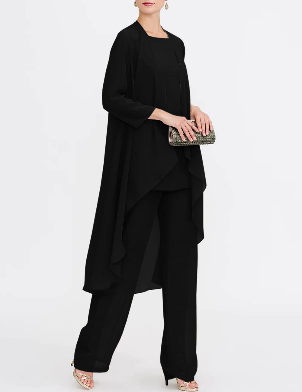 Elegant Chiffon Mother of The Bride Pant Suits 3-Piece Set - Formal Wedding Outfit for Women | Evening Gown for Special Occasions, Bridal Showers & Anniversary Celebrations