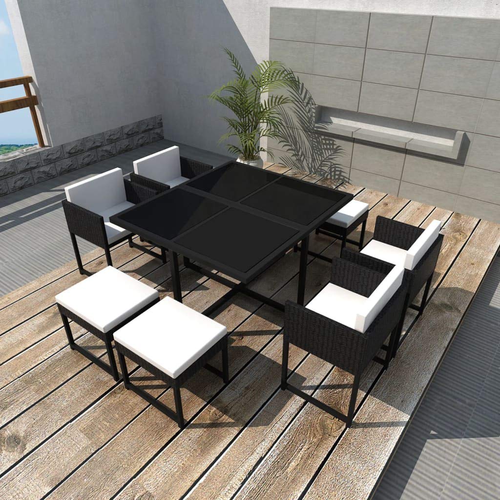 9-Piece Outdoor Rattan Dining Set with Cushions & Tempered Glass Tabletop - Patio, Garden, Backyard Furniture for Entertaining & Relaxation