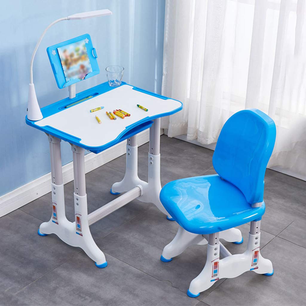 Adjustable Kids Desk and Chair Set - Height Adjustable Study Desk with Tilted Desktop & Storage Drawer for Boys & Girls - Multifunctional School & Art Student Desk (US Stock) - Perfect for Homework, Drawing & Online Learning