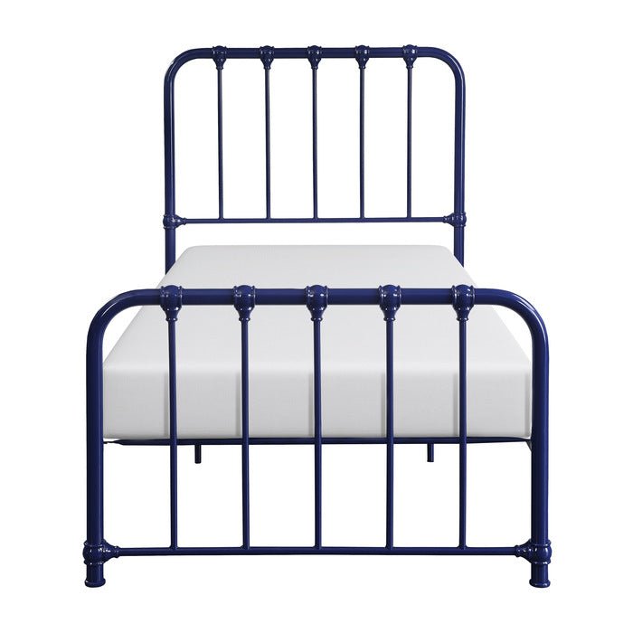 Classic Blue Metal Platform Bed with Rounded Profile - Modern & Sturdy Frame for Bedroom, Guest Room, or Dormitory