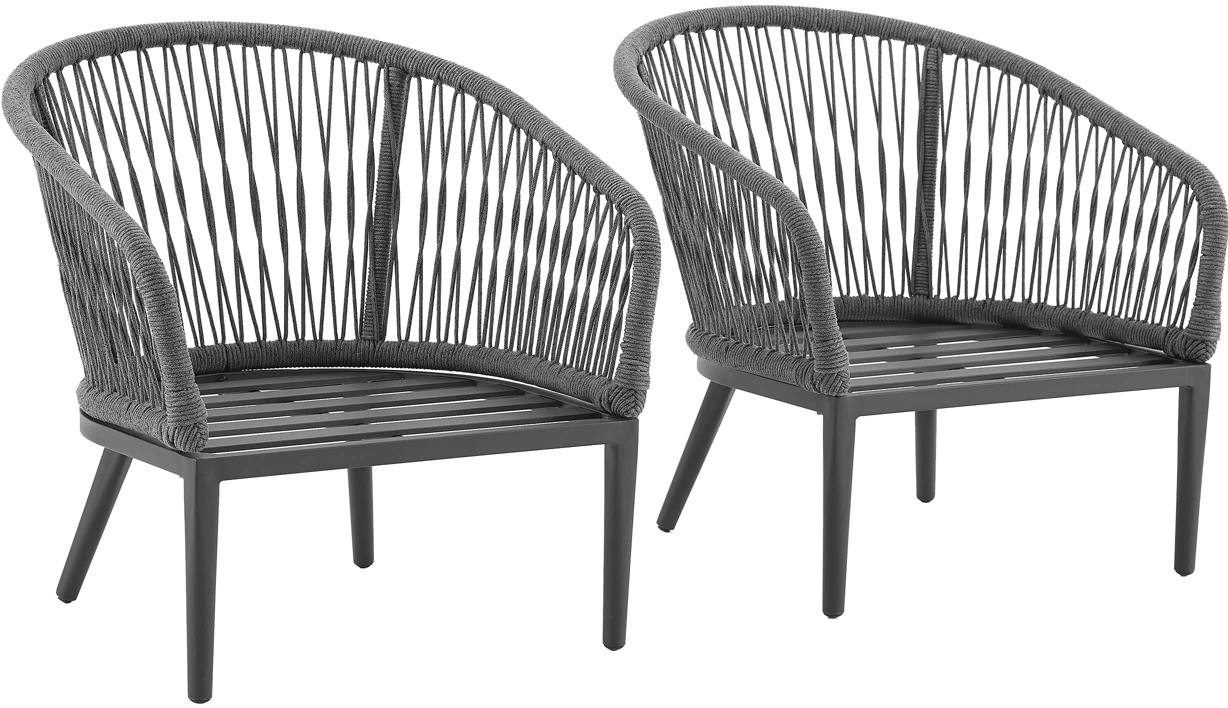 Crosley Dover 2-Piece Indoor Outdoor Chair Set - Matte Black Patio Chairs with Charcoal Cushions for Conversation, Porch, Deck, Garden & Backyard Relaxation