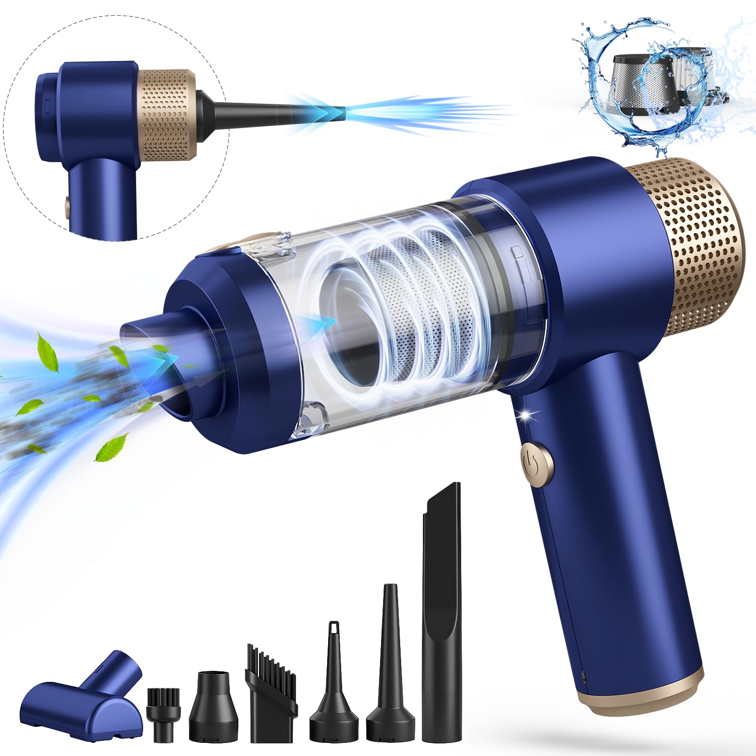 **Powerful 16000PA Cordless Handheld Car Vacuum Cleaner - 7-in-1 Portable Mini Vacuum with LED Light & Dual Filters, One-Touch Empty - Ideal for Car Detailing, Home Cleaning, Office & Pet Hair Removal**