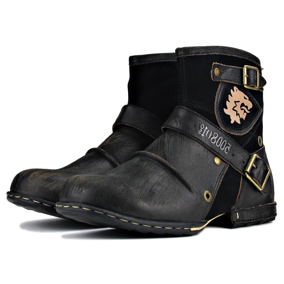 OSSTONE Men's Fashion Zipper-Up Leather Chukka Boots - Retro Style Casual Motorcycle Shoes (OS-5008-1-DA1B1) - Perfect for Riding, Daily Wear & Urban Street Style