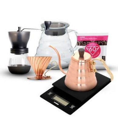 Hario V60 Complete Copper Pour Over Coffee Dripper Set - Premium Japanese Coffee Maker for Home Brewing, Perfect for Pour Over, Drip, and Iced Coffee Lovers