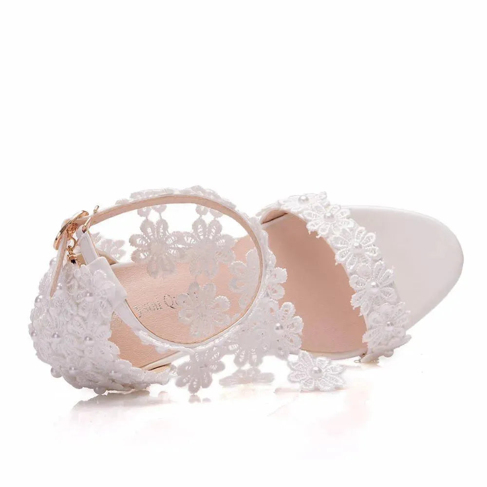 Elegant Lace Ankle Strap Sandals for Women - Comfortable Bridal Wedding Shoes for Bride, Bridesmaids & Special Occasions - Perfect for Beach Weddings, Prom & Evening Events
