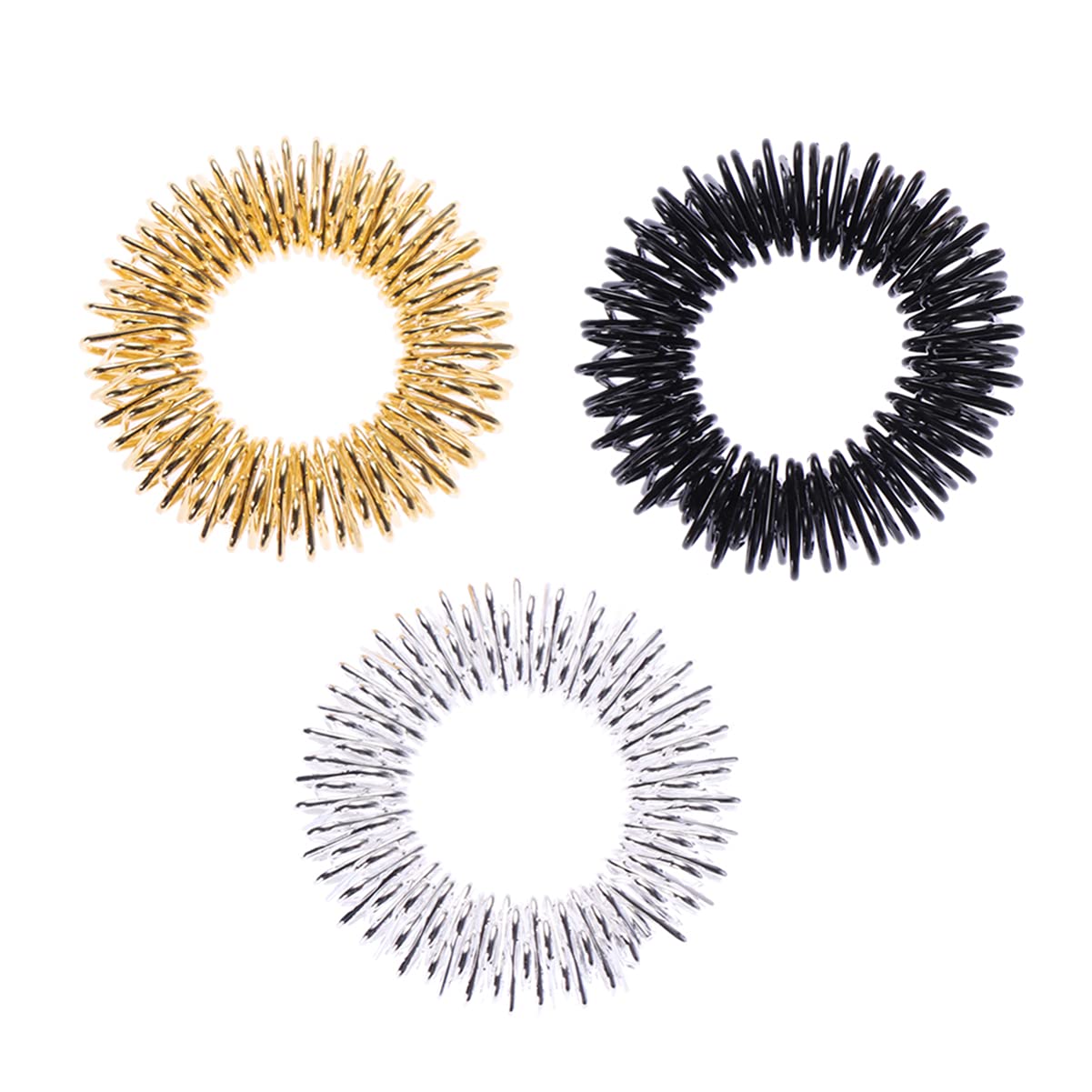 DOITOOL 3-Piece Acupressure Ring Set - Stress Relief Fidget Toys, Sensory Massage Rings for Anxiety & Relaxation (Gold, Silver, Black) | Perfect for Office, Travel & Home Use