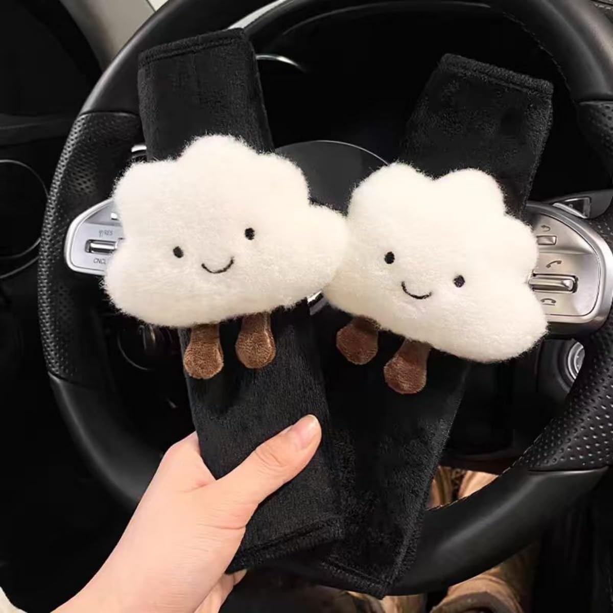 2/4 PCS Cute Cartoon Cloud Seat Belt Covers - Soft Comfortable Seatbelt Pads for Kids & Adults - Car Seat Strap Protectors for Safe & Cozy Rides - Perfect for Family Travel, Daily Commute & Road Trips