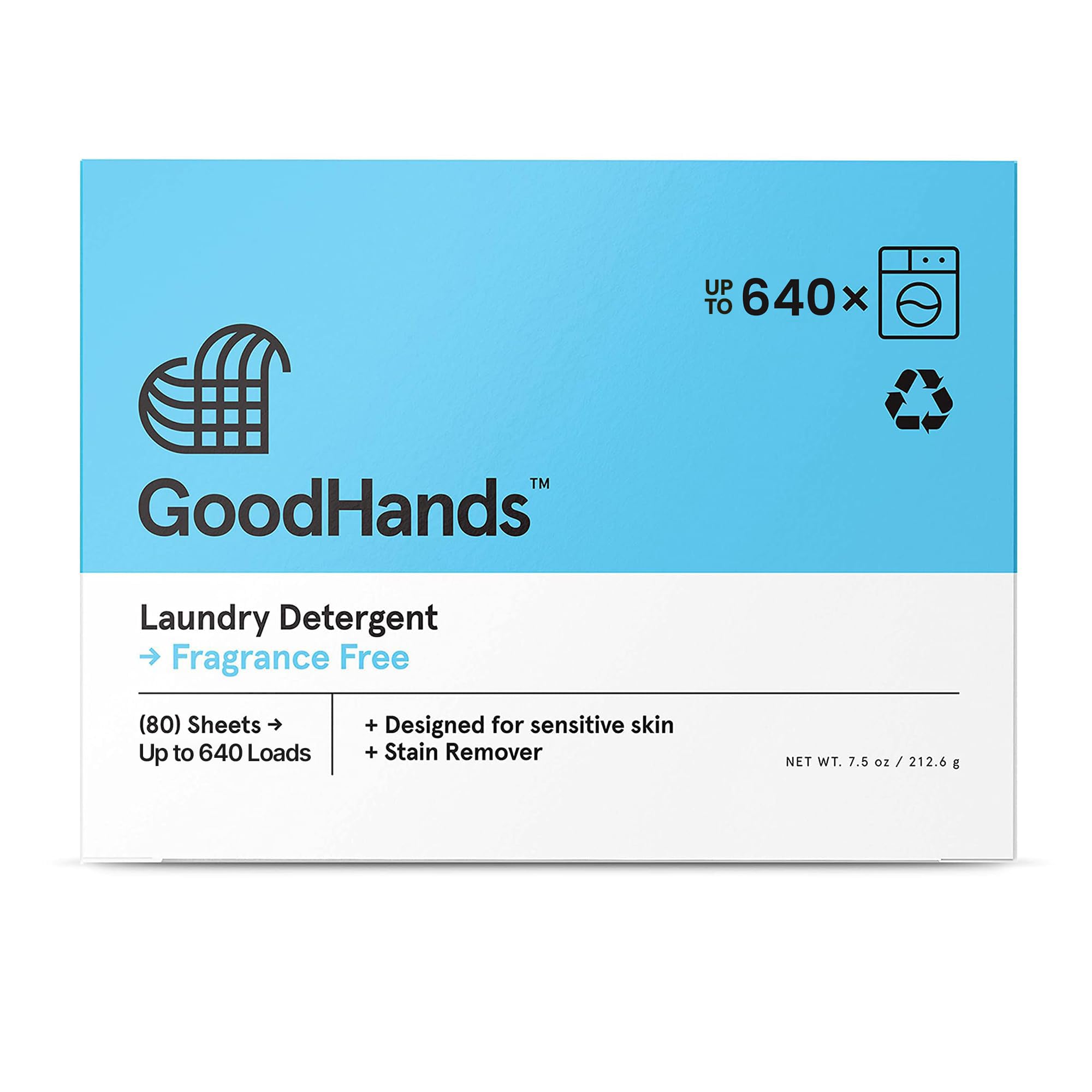 GoodHands Laundry Detergent Sheets - Powerful Stain Remover, Hypoallergenic & Eco-Friendly - Unscented Travel Laundry Detergent for Sensitive Skin - 8 Pack (640 Loads) - Perfect for Travel, Camping, Baby Clothes & Delicate Fabrics
