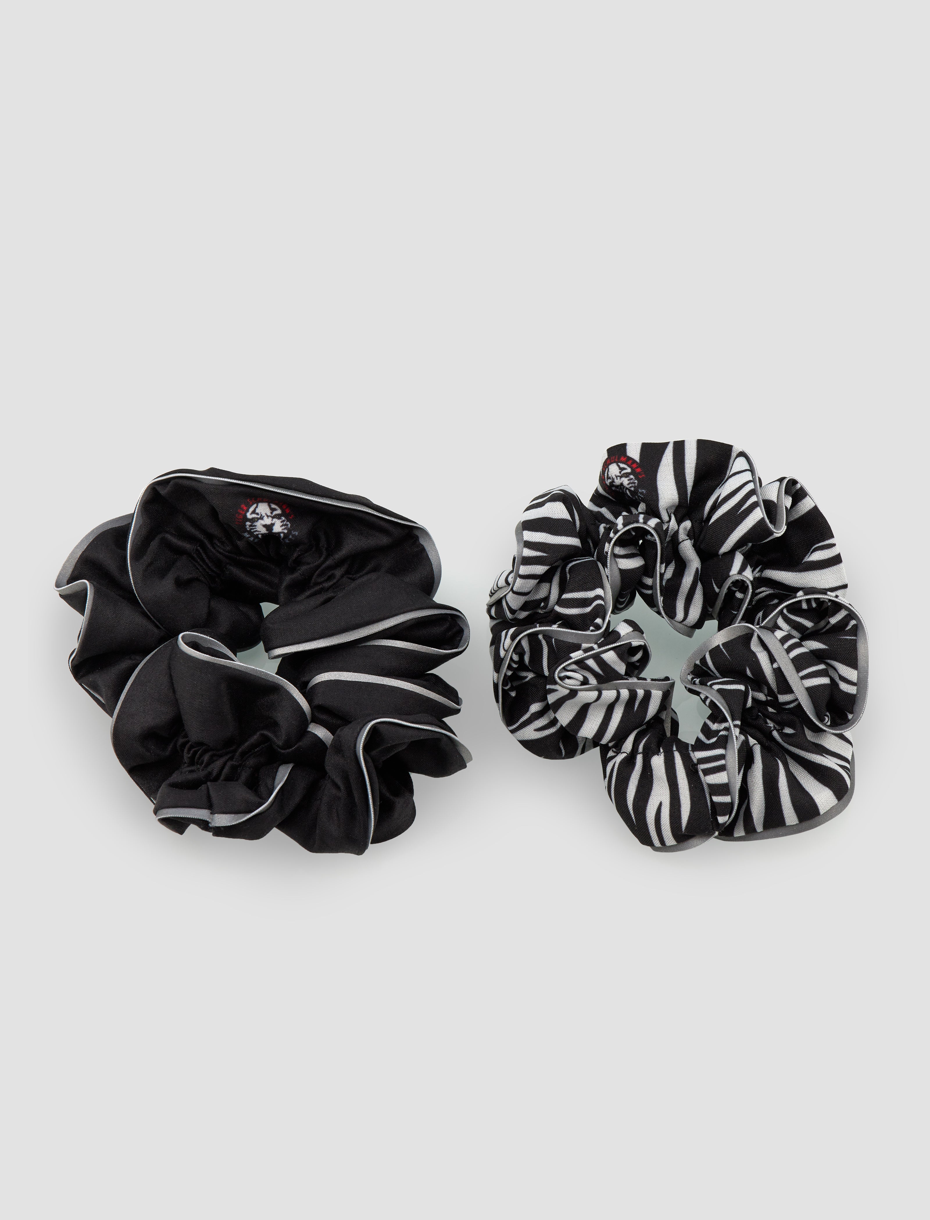 2 Pack Black & Black Tiger Print Hair Scrunchies - Soft Elastic Hair Ties for Women & Girls - Perfect for Workouts, Yoga, and Everyday Styling