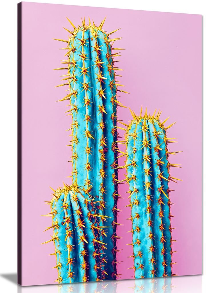 Pink Abstract Contemporary Modern Cactus Canvas Wall Art Print - 24x16 Inches - Home Office Decor, Living Room Aesthetic, Unique Housewarming Gift