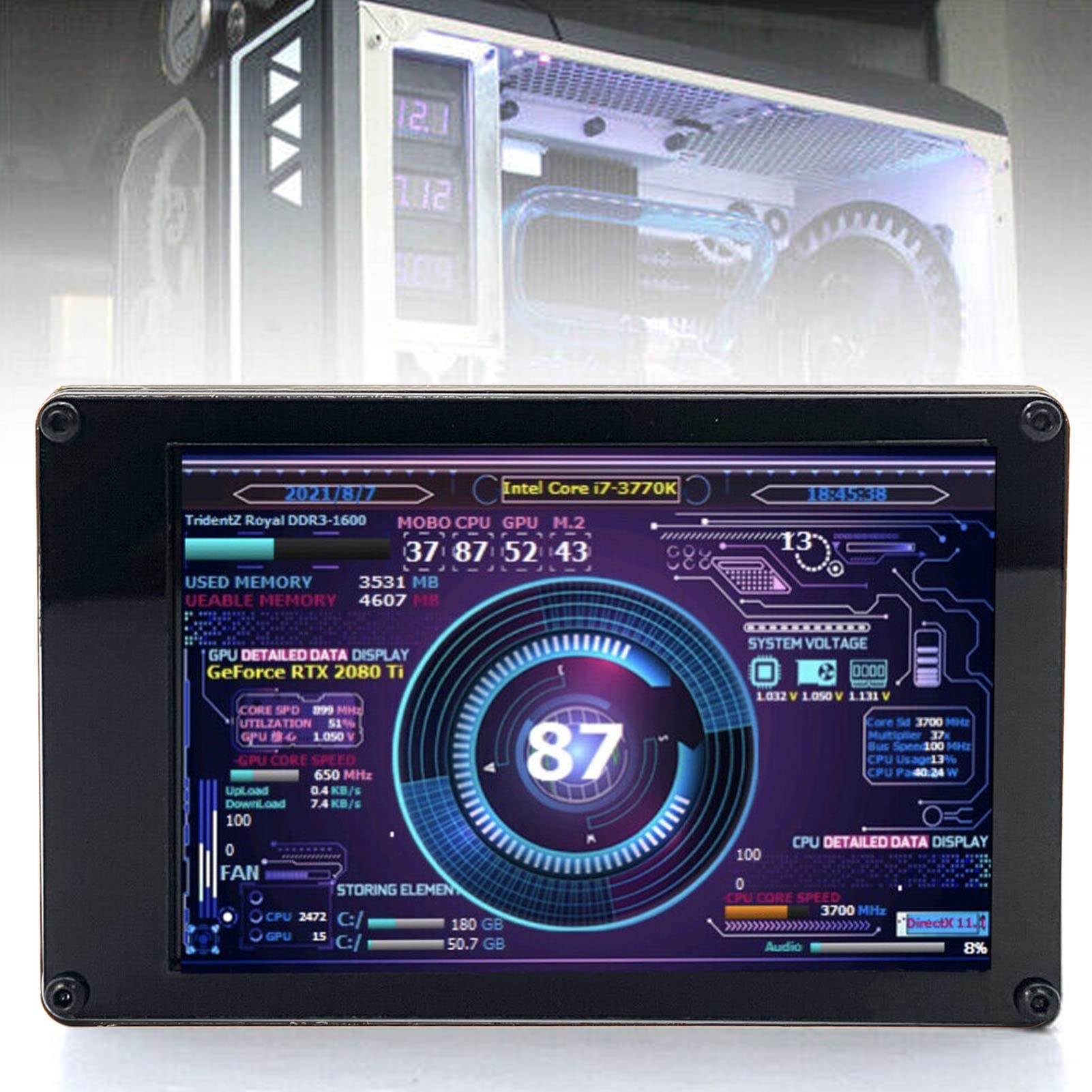 3.5 Inch IPS USB Mini Screen - PC CPU RAM Temperature Monitor with Real-Time Data Display | Computer Hardware Diagnostic Tool for Gaming PC, Workstation & Server Monitoring