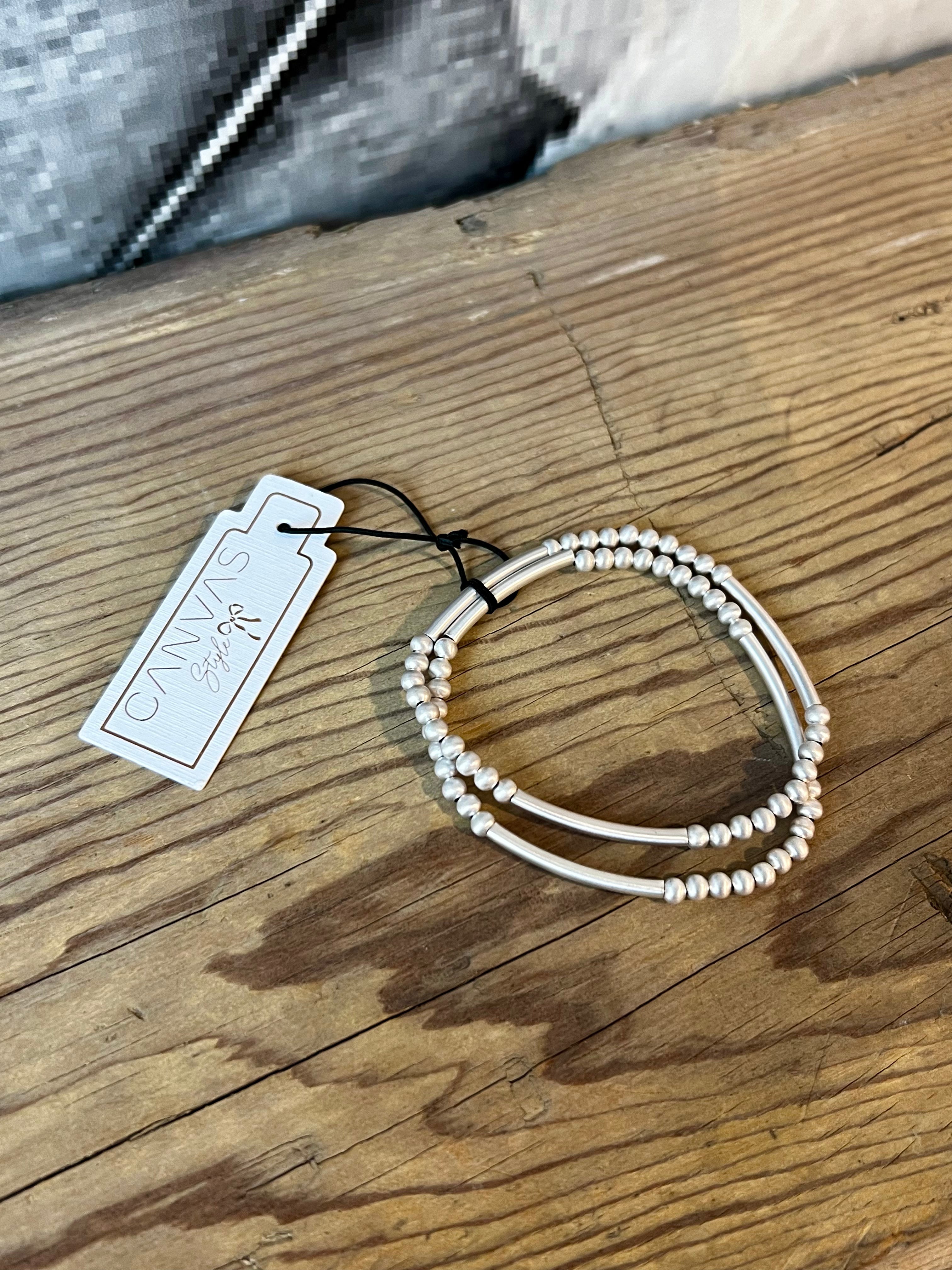 Silver Marlena Satin Beaded Stretch Bracelet Set - Elegant Women's Jewelry for Parties, Weddings & Special Occasions