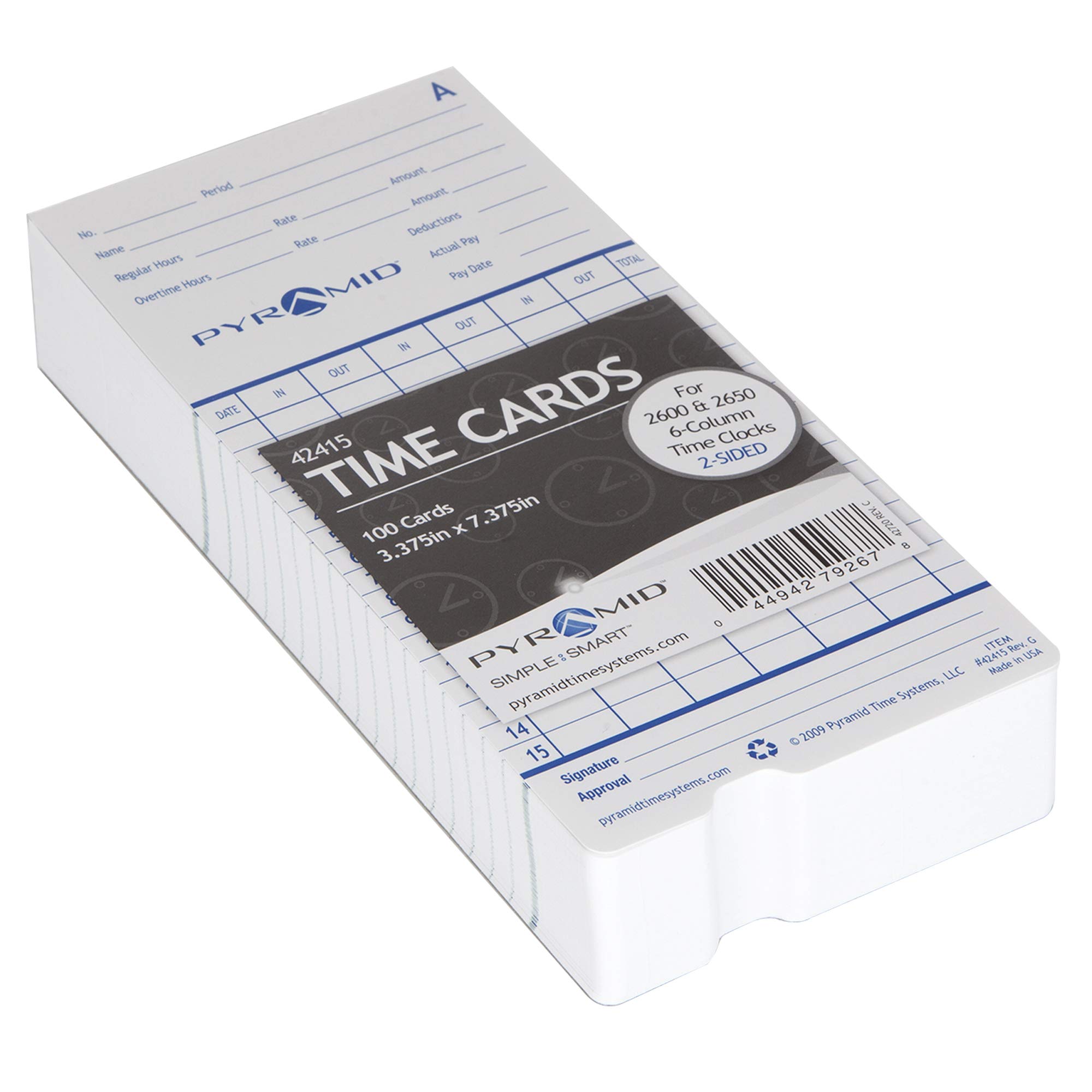 Pyramid Time Systems 42415MB 1000 Count Authentic Time Cards for 2600 & 2650 Time Clocks - Bulk Pack for Employee Time Tracking, Payroll Management & Office Attendance Systems