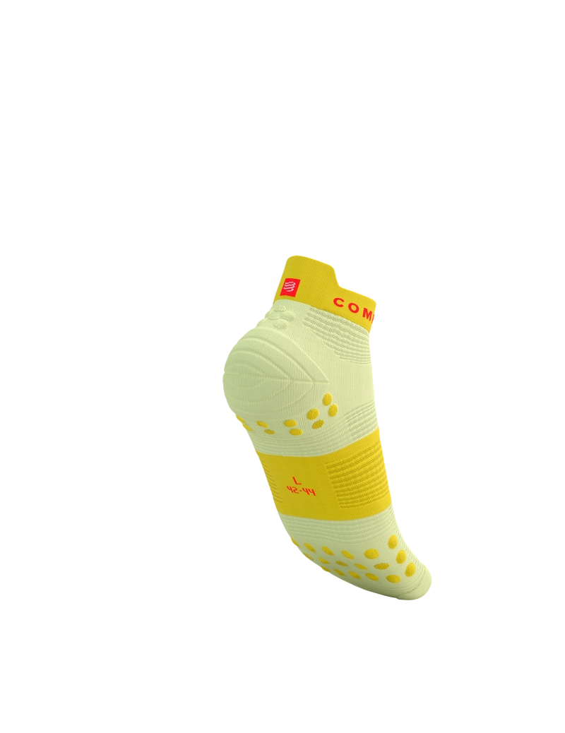 Compressport Unisex Pro Racing Socks v4.0 - Running & Athletic Performance Socks - Low Cut - Elf Yellow/Fluo Red - Ideal for Marathon, Triathlon & High-Intensity Training
