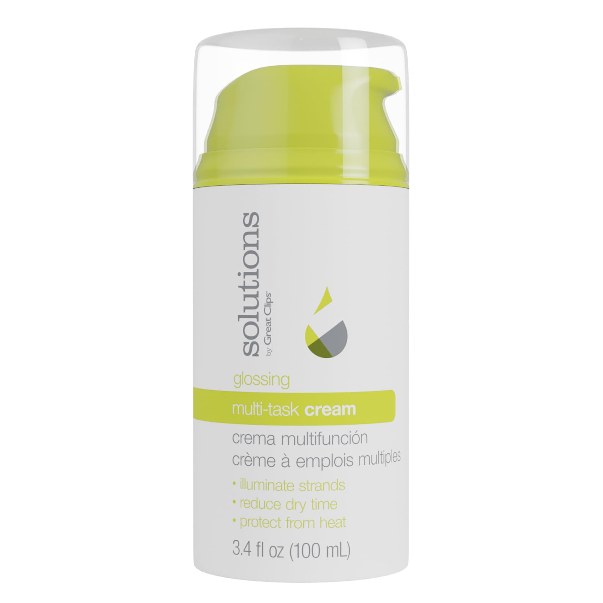 GREAT CLIPS Solutions Glossing Multi-Task Hair Cream 3.4oz - Frizz Control & Flyaway Tamer for Smooth, Soft Hair - Perfect for Daily Styling & Heat Protection