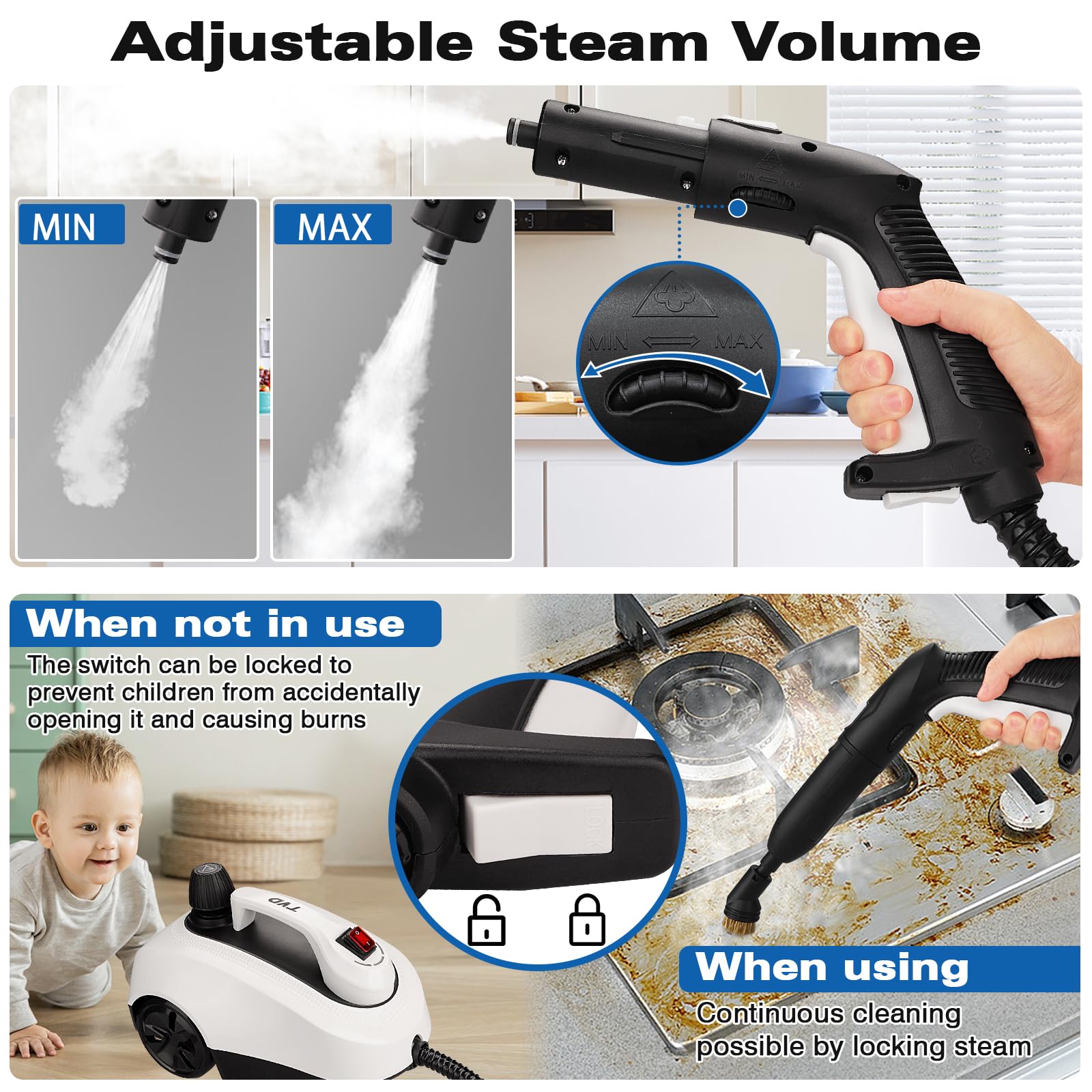 TVD Heavy Duty Steam Cleaner with 26 Accessories - 5M Extra-Long Cord for Floors, Grout, Upholstery & Car Detailing | Perfect for Home Deep Cleaning, Tile & Carpet Sanitizing