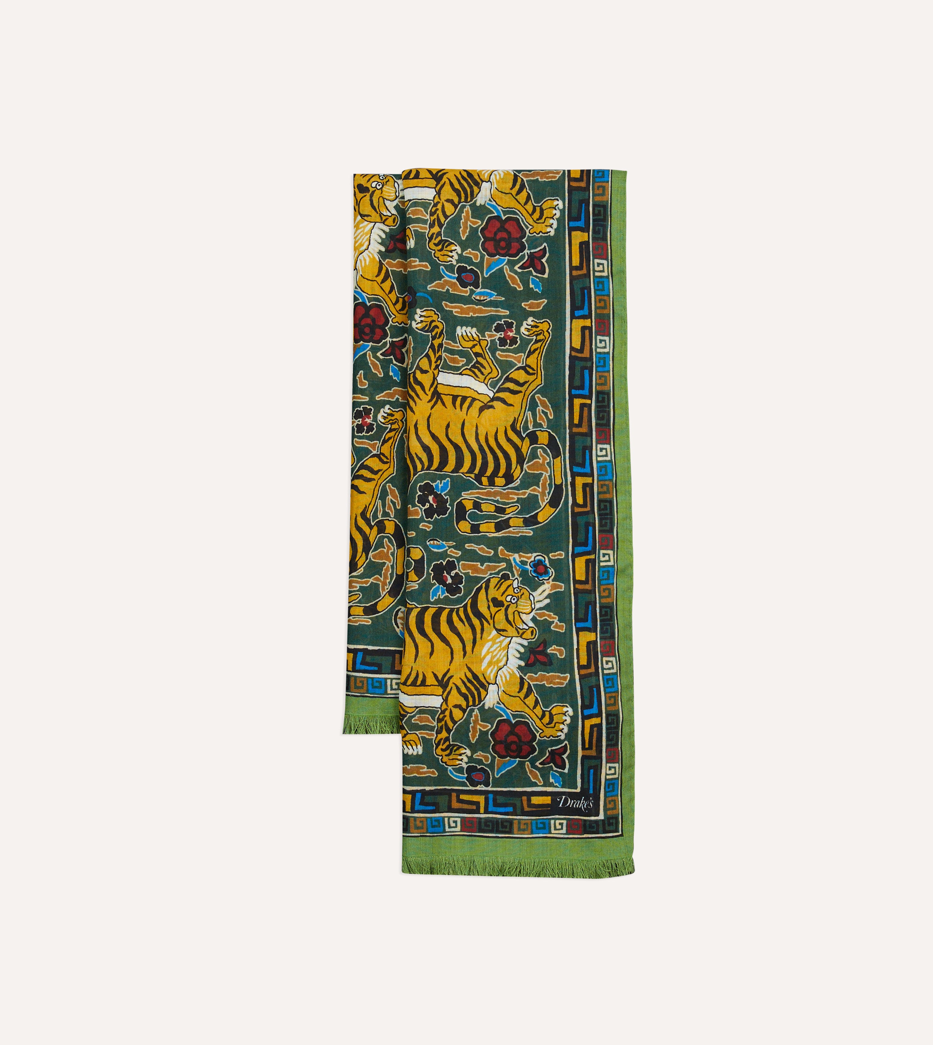 Luxury Green Tiger Print Wool Silk Scarf - Soft & Warm Winter Fashion Accessory for Women - Perfect for Office, Parties & Holiday Outfits