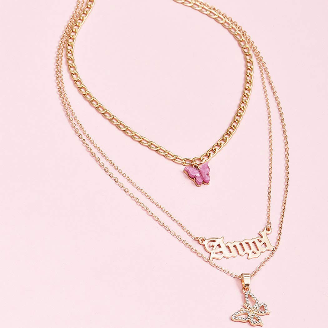 Punk Layered Butterfly Pendant Necklace - Gold Initial Choker with Letter Chain - Gothic Jewelry for Women & Men (Angel) - Perfect for Concerts, Parties & Alternative Fashion