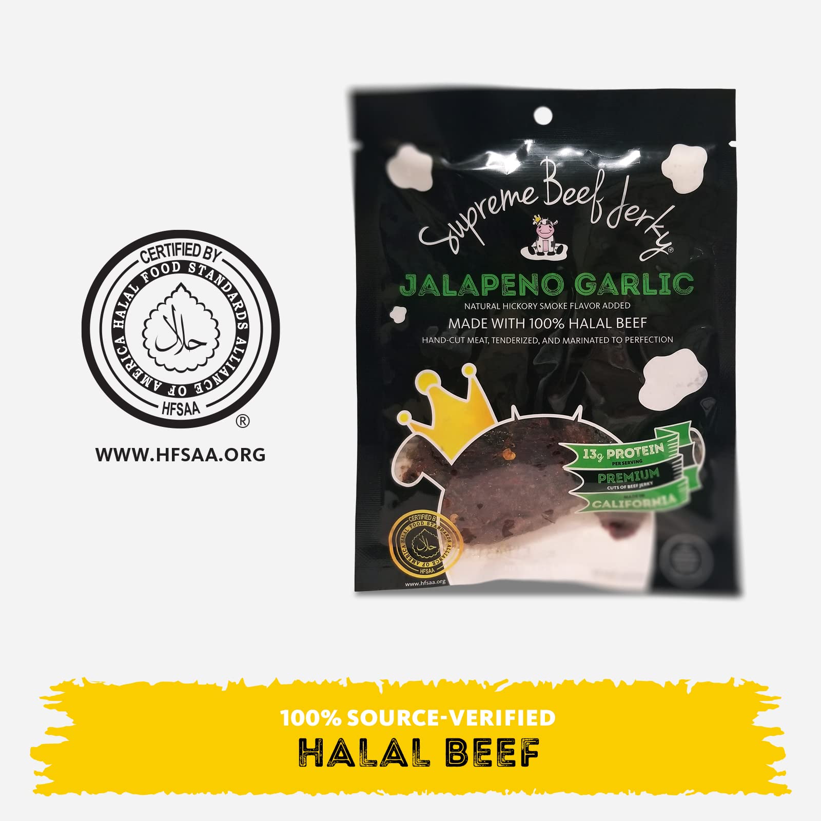 Premium Zabiha Halal Certified Supreme Beef Jerky - Handcrafted Gourmet Meat Snacks, Jalapeno Garlic Flavor, 2.5 oz Bags (Pack of 10) - Perfect for Road Trips, Camping & Protein-Packed Snacking