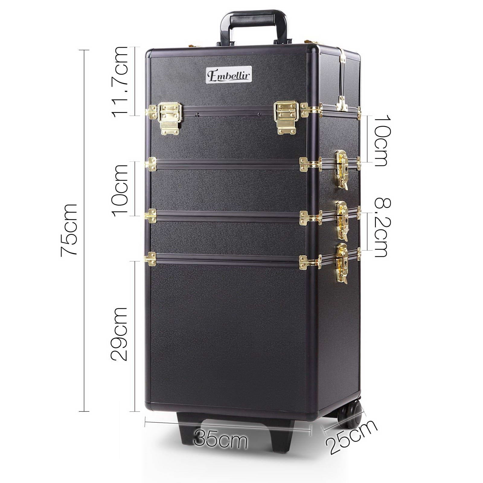 Embellir Professional Makeup Case - Beauty Trolley with Wheels, Cosmetic Organizer Box for Travel & Salon Use - Gold Luxury Storage Solution for Makeup Artists & Beauty Enthusiasts