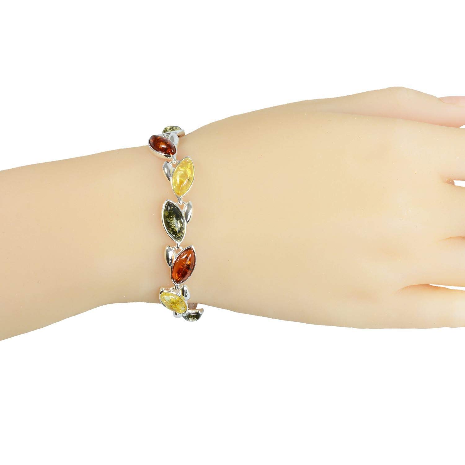 Genuine Baltic Amber Bracelet for Women - Sterling Silver Multi-Colored Amber Jewelry, Handmade Adult Bracelet | Perfect for Holiday Gifts, Wellness Jewelry & Everyday Elegance