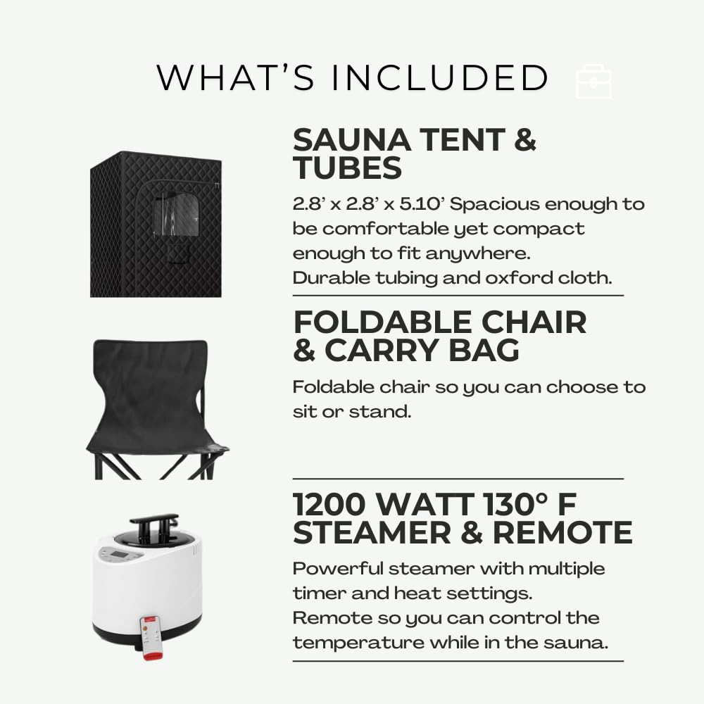 ONERVA™ Portable Steam Sauna Tent for Home - 3L Steamer, 130°F Heat, Remote Control & Folding Chair (Black) | Personal Detox, Relaxation & Weight Loss Solution | Perfect for Home Spa, Yoga Recovery & Stress Relief