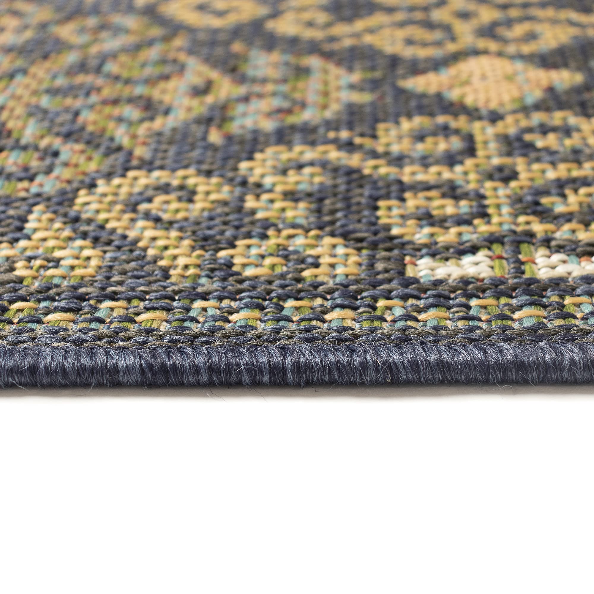Liora Manne Patio Low Profile Easy Care Weather Resistant Indoor/Outdoor Rug - Geometric Suzani Diamonds Navy 6'6