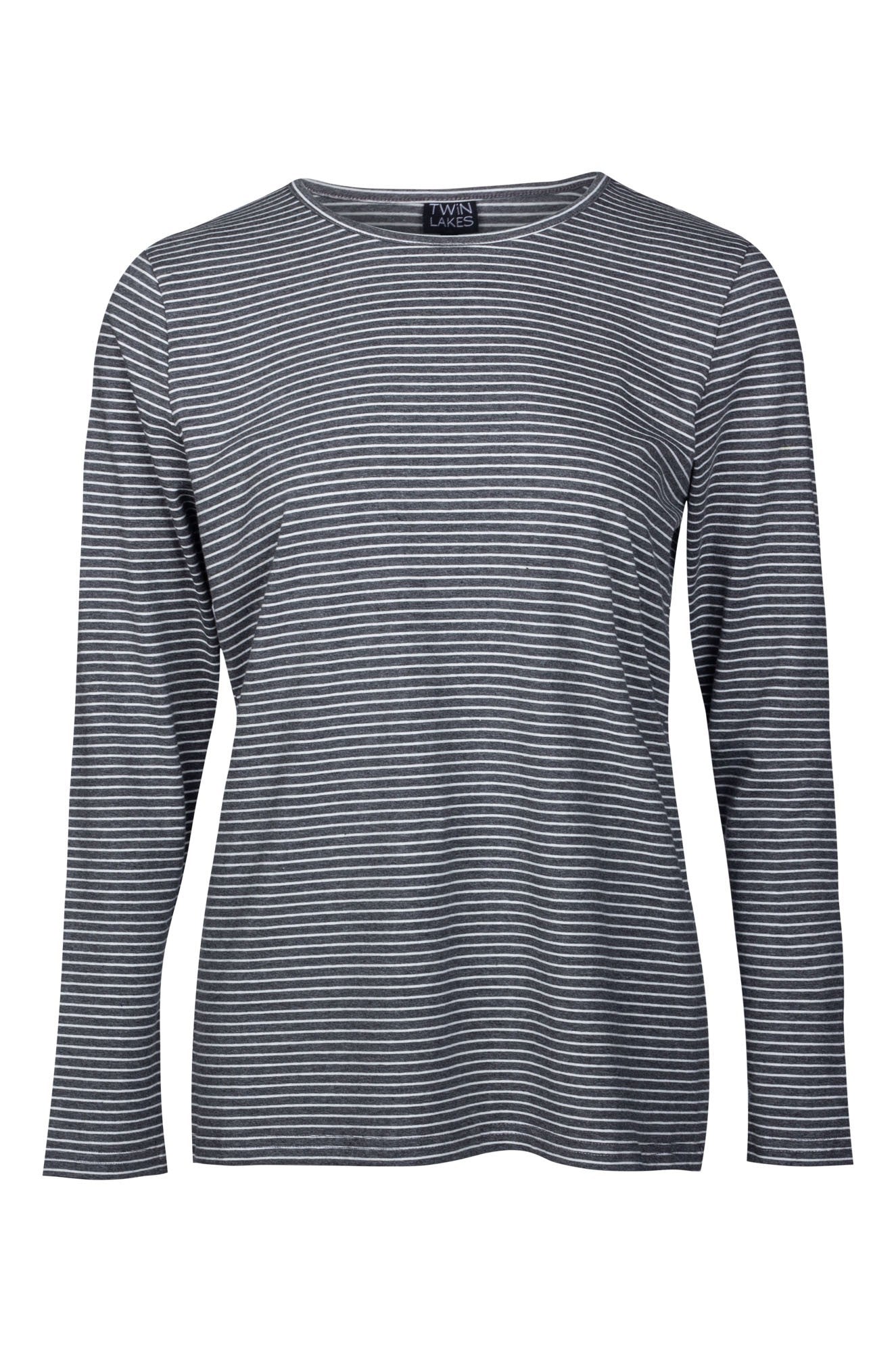 Stripe Crew Neck T-Shirt for Men & Women | Charcoal & White Casual Top | 6561B1 | Perfect for Everyday Wear & Layering