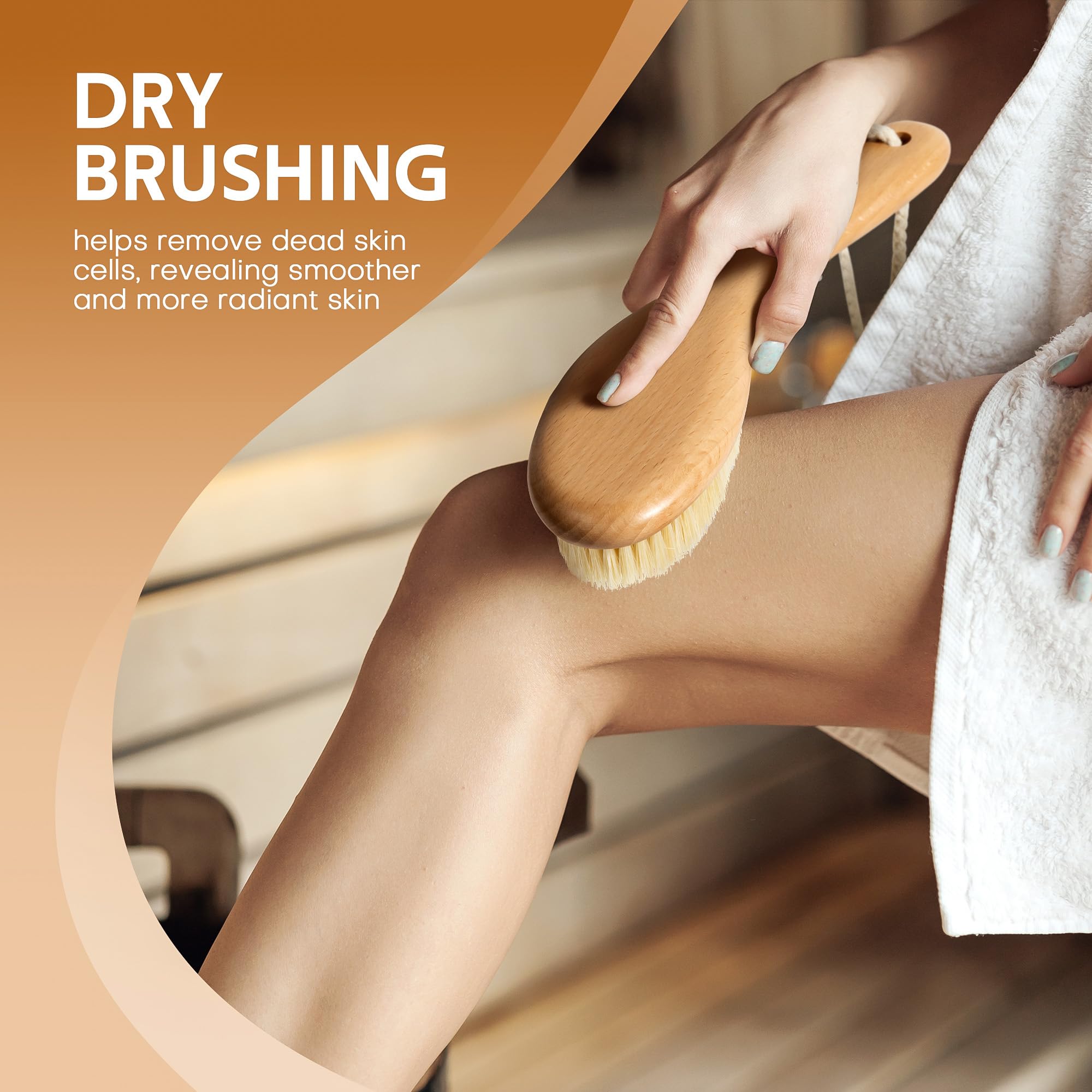 Natural Bristle Dry Body Brush for Exfoliation & Lymphatic Drainage - Cellulite Reduction & Skin Care - Perfect for Spa, Shower & Self-Care Routine
