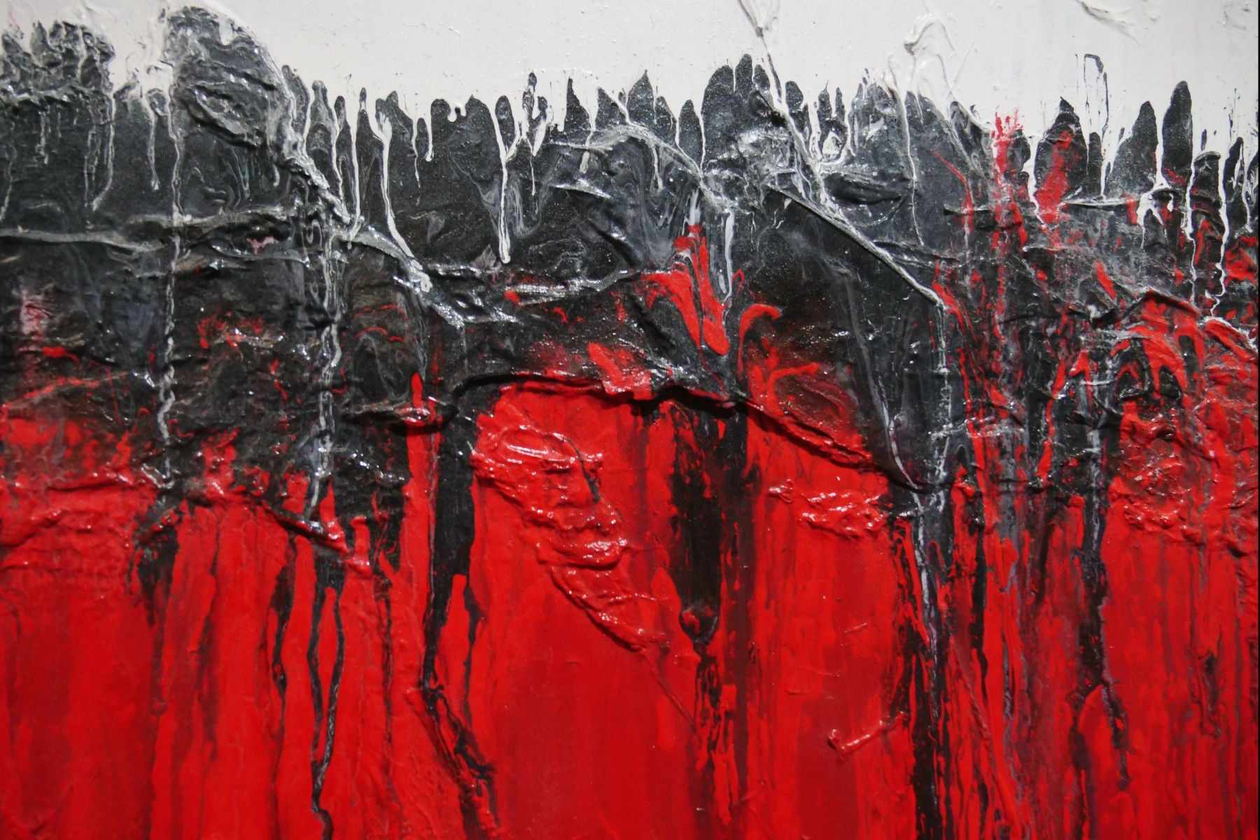 200cm x 80cm Red & White Textured Abstract Canvas Painting - Modern Wall Art for Living Room, Bedroom, Office Decor