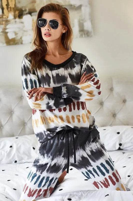 BiBi Tie Dye Print French Terry Top - Trendy Women's Casual Short Sleeve T-Shirt for Summer Outfits, Beach Wear & Lounge