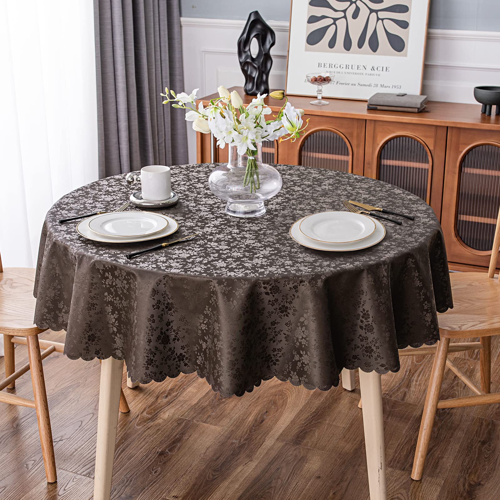 Smiry Round Table Cloth - Waterproof Heavy Duty Vinyl Table Cover, Wipeable & Washable 60