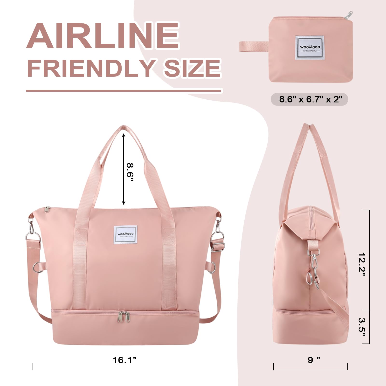 WOOMADA Women's Weekender Bag - Travel Duffel with Shoe Compartment & Wet Pocket | Airline Personal Item Bag for Weekend Getaways