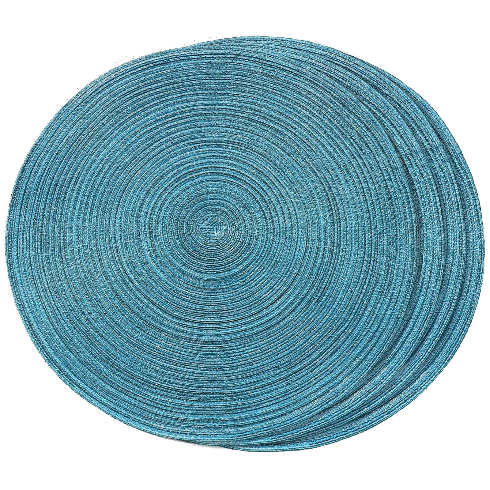 FunWheat Round Braided Placemats Set of 4 - Heat Resistant Woven Table Mats for Dining - 15 Inch Teal Placemats - Perfect for Dinner Parties, Family Gatherings & Holiday Decor