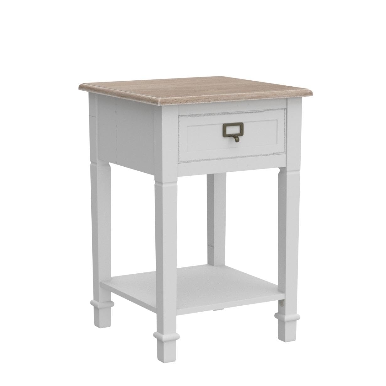 Rustic Farmhouse End Table with Drawers & Open Shelf - Handcrafted Wooden Nightstand for Living Room, Bedroom - Set of 2 White Accent Tables - Perfect for Cozy Home Decor & Small Space Storage