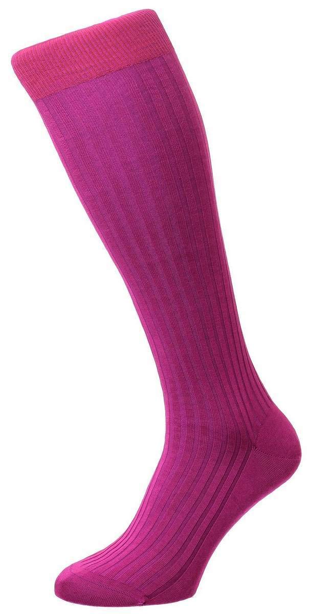 Pantherella Men's Danvers Rib Cotton Lisle Over-the-Calf Dress Socks in Fuchsia - Premium Formal Socks for Business, Office & Special Occasions
