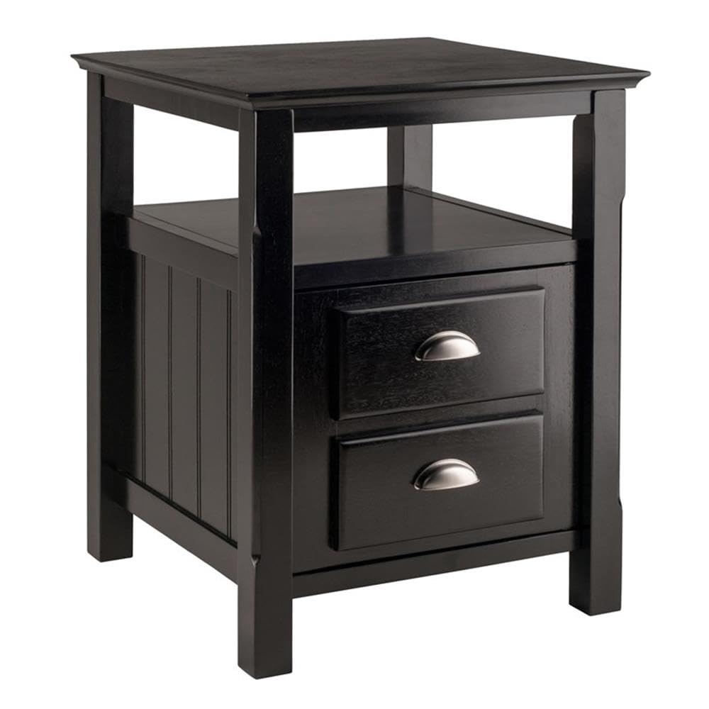 Pemberly Row Transitional Solid Wood Nightstand with 2 Drawers in Black - Stylish Bedside Table for Bedroom Furniture & Home Decor