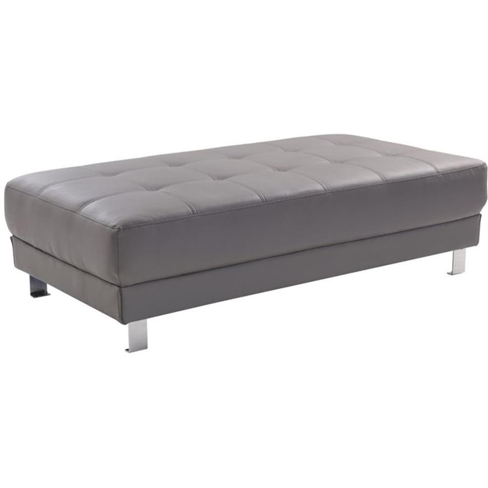 Glory Furniture Riveredge Gray Faux Leather Milan Ottoman - Stylish Footrest & Storage Bench for Living Room, Bedroom & Office