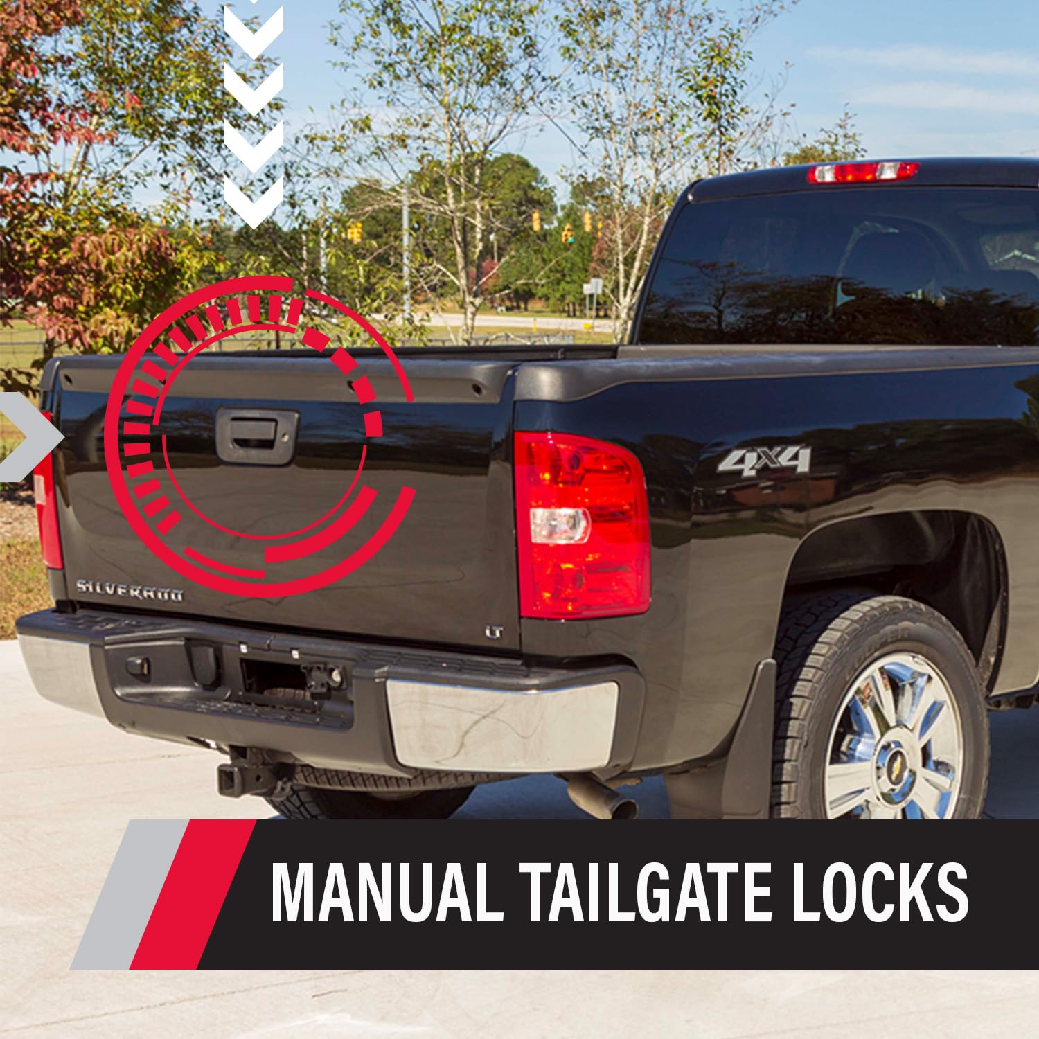 Pop & Lock PL1310 Black Manual Tailgate Lock for Chevy/GMC Trucks (New Body Style) - Secure Your Pickup Bed & Protect Cargo from Theft