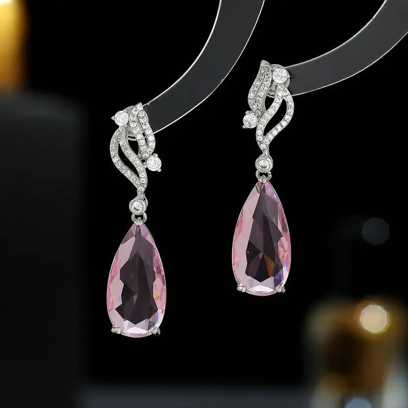 Elegant Cubic Zirconia Long Water Drop Earrings for Women - Bridal Wedding Jewelry Accessories - Perfect for Evening Gala, Prom, Anniversary & Special Occasions