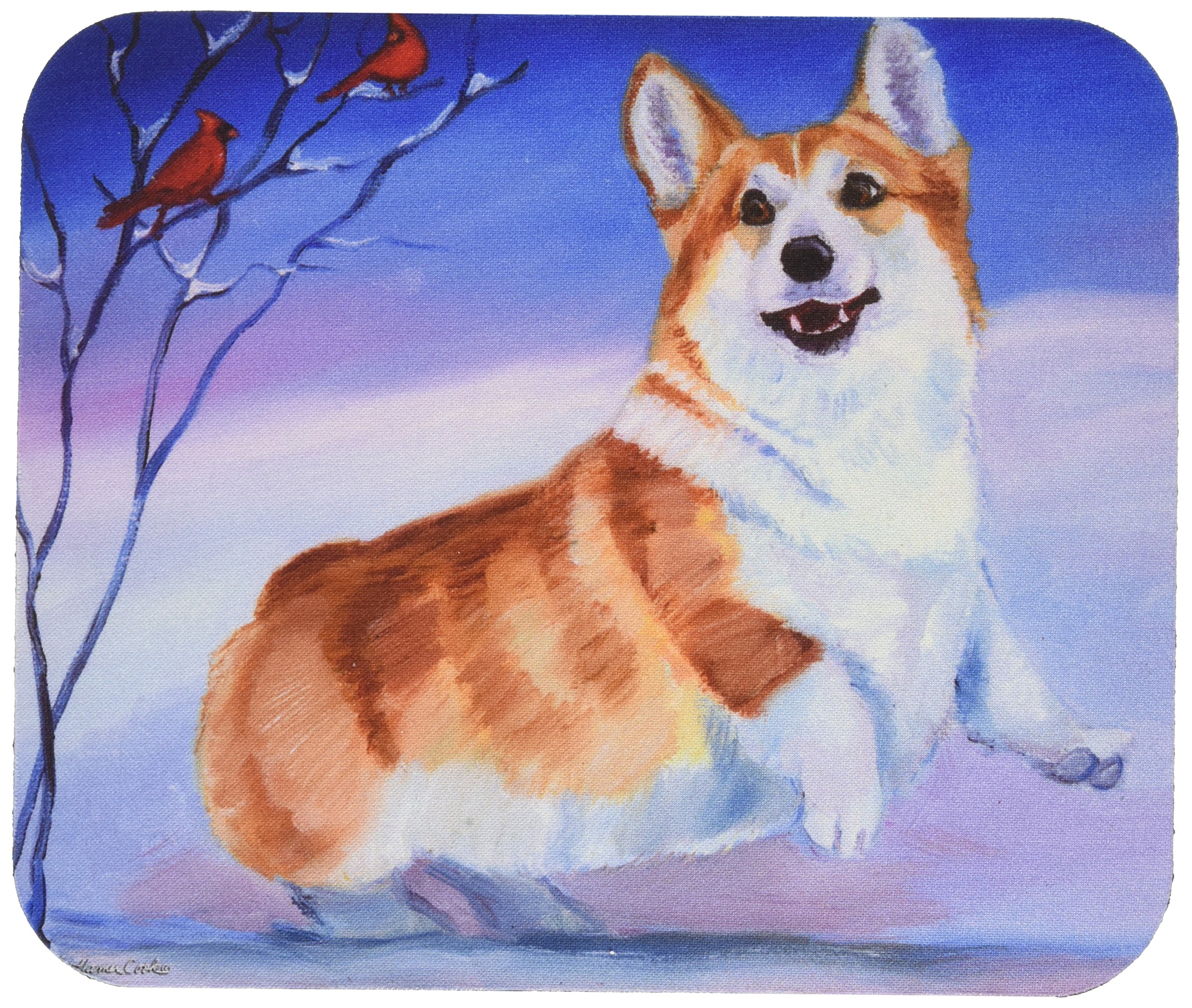 Corgi Snow Cardinal Mouse Pad - Washable Large Desk Mat for Home Office, Gaming & Work | Non-Slip Computer Mousepad & Hot Pad Trivet | Perfect for Laptops, PCs & Workspaces