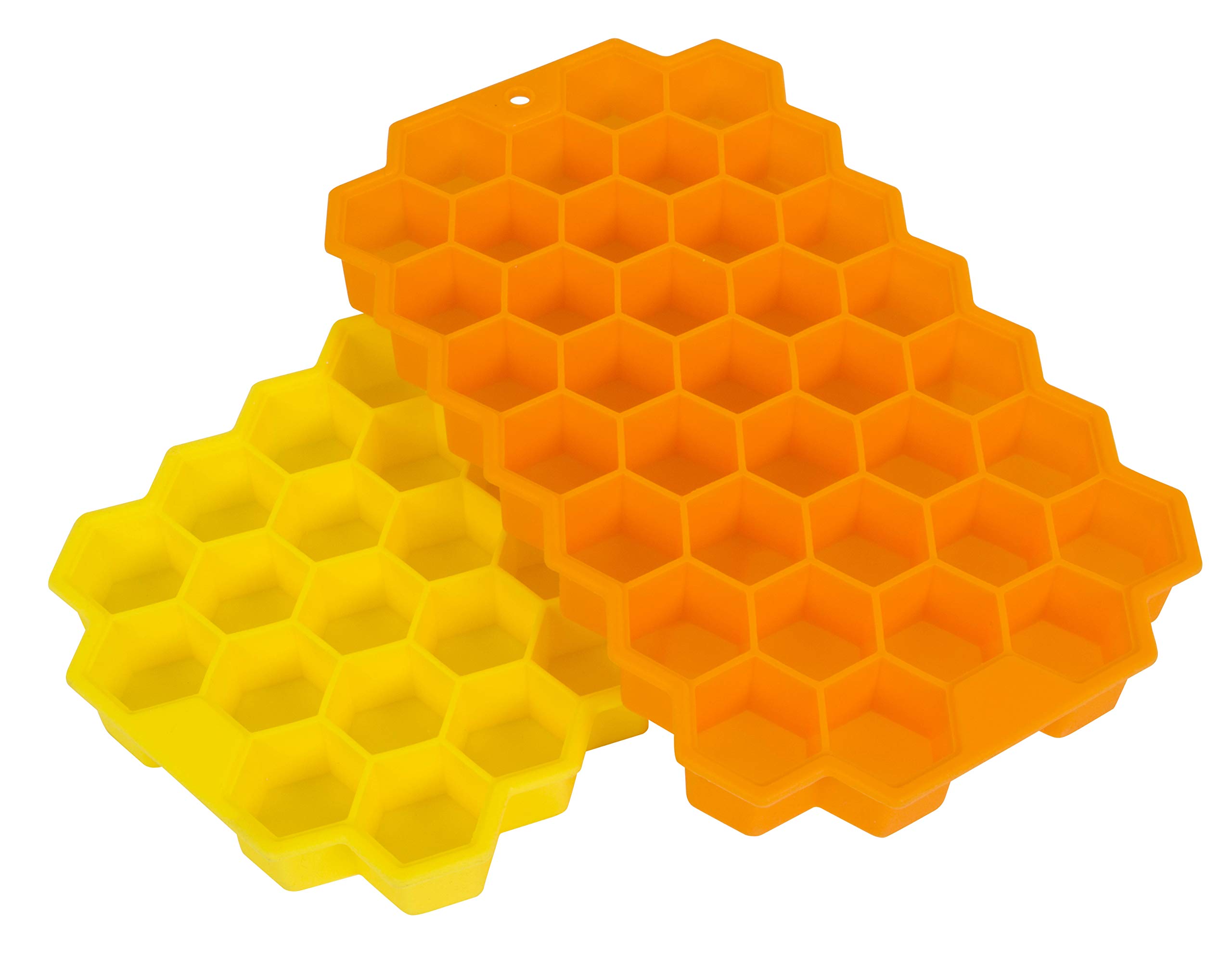 Evriholder Bee Chill Ice Cube Trays - 2 Pack Silicone Hexagonal Ice Molds for Cocktails, Whiskey & Drinks - Yellow & Orange BPA-Free Freezer Safe Ice Cube Maker for Parties & Home Bar