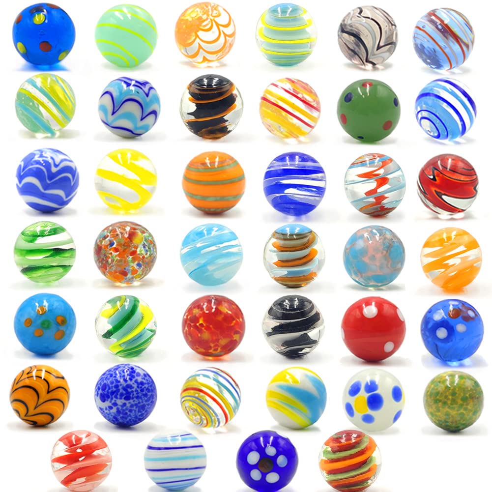 40 PCS Handmade Colored Glass Marbles for Kids - Assorted Bulk Marbles for Vases, Fish Tanks, Marble Games & Collections | Unique Decorative Glass Balls for Home Decor, Party Favors & DIY Crafts