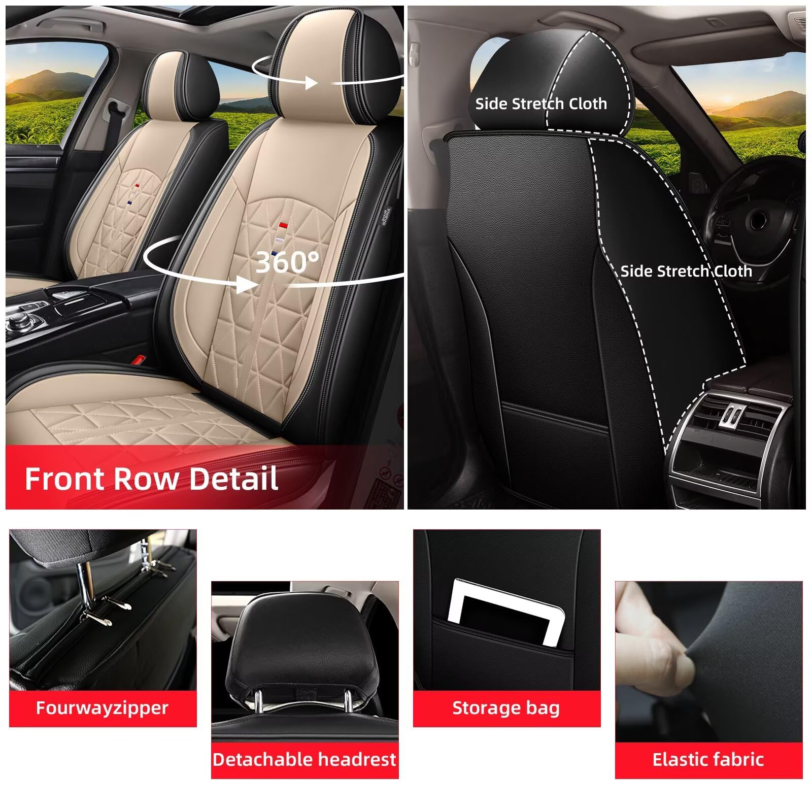 Premium Waterproof Leather Seat Covers Full Set for Honda Pilot 2005-2016 - Airbag Compatible 5-Seat Car Accessories (Black & Beige) | Perfect for Road Trips, Family Travel & Everyday Commuting