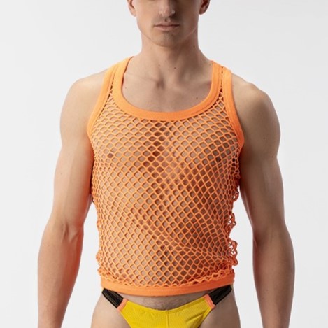 Berlin Daniya Fishnet Tank Top - Neon Orange | Sexy Mesh Crop Top for Women | Perfect for Parties, Festivals & Night Out