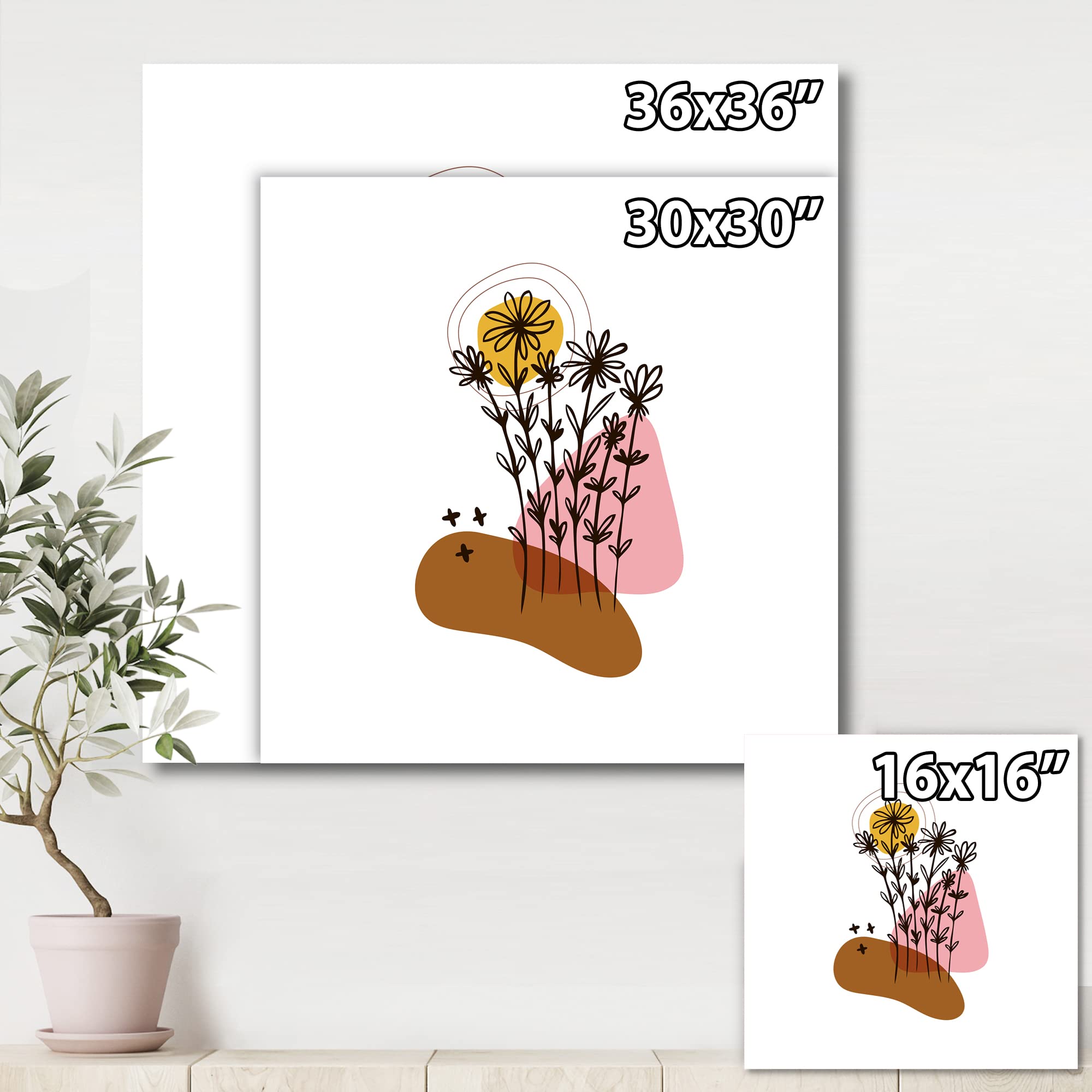 Modern Abstract Floral Canvas Wall Art with Elementary Shapes - Perfect for Living Room, Bedroom & Office Decor