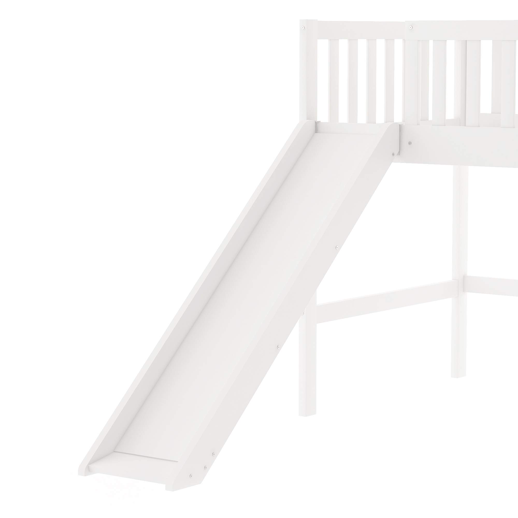 Harper & Bright Designs Twin Loft Bed with Slide, Ladder & High Security Guardrail - Sturdy Wood Low Kids Loft Bed Frame, No Box Spring Needed (Twin, White) - Perfect for Small Kids' Bedrooms, Playrooms & Space-Saving Solutions