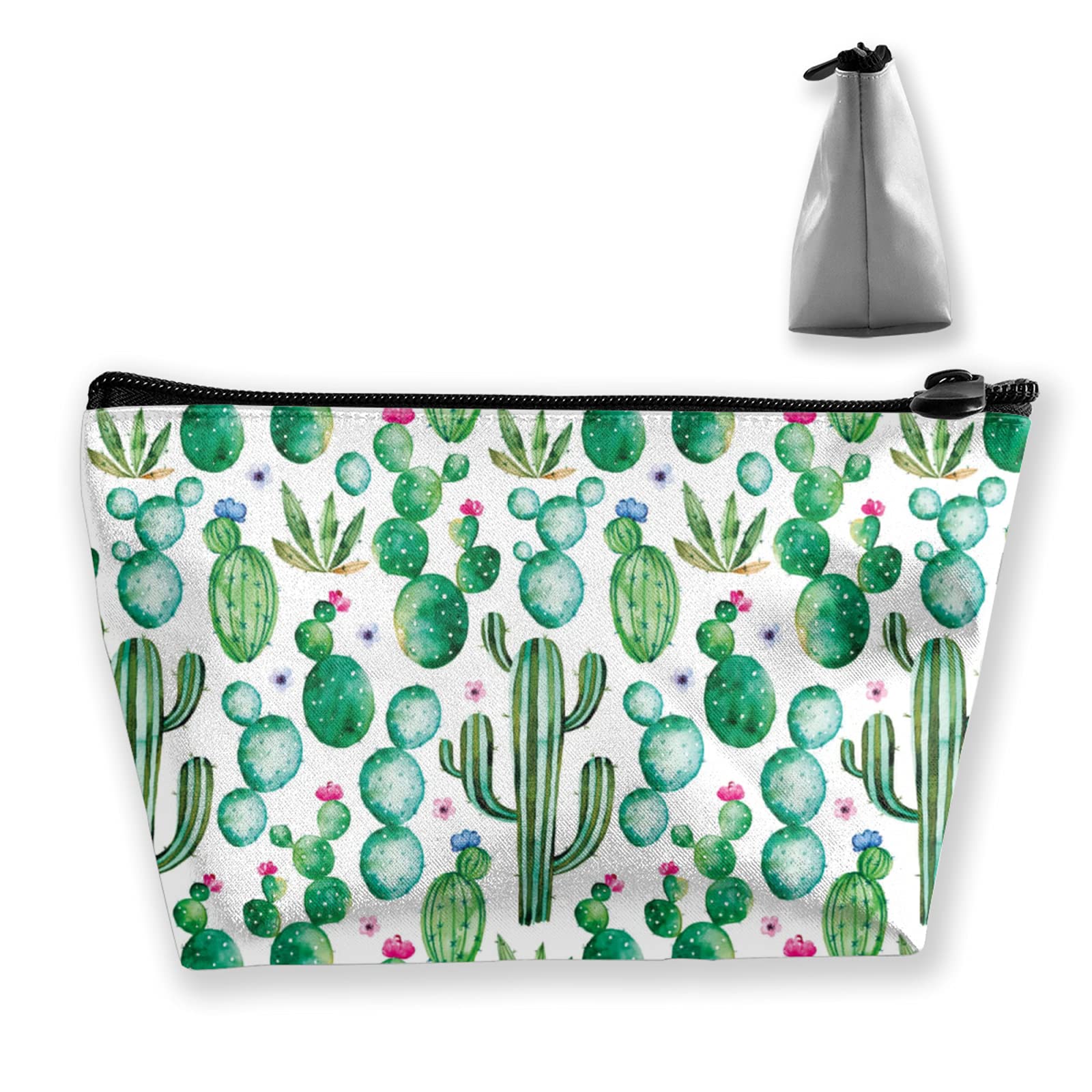 SCIXITI Cactus Print White Cosmetic Bag - Roomy Travel Makeup Pouch with Zipper for Women & Girls | Perfect Toiletry Organizer for Vacation, Gym, and Daily Use