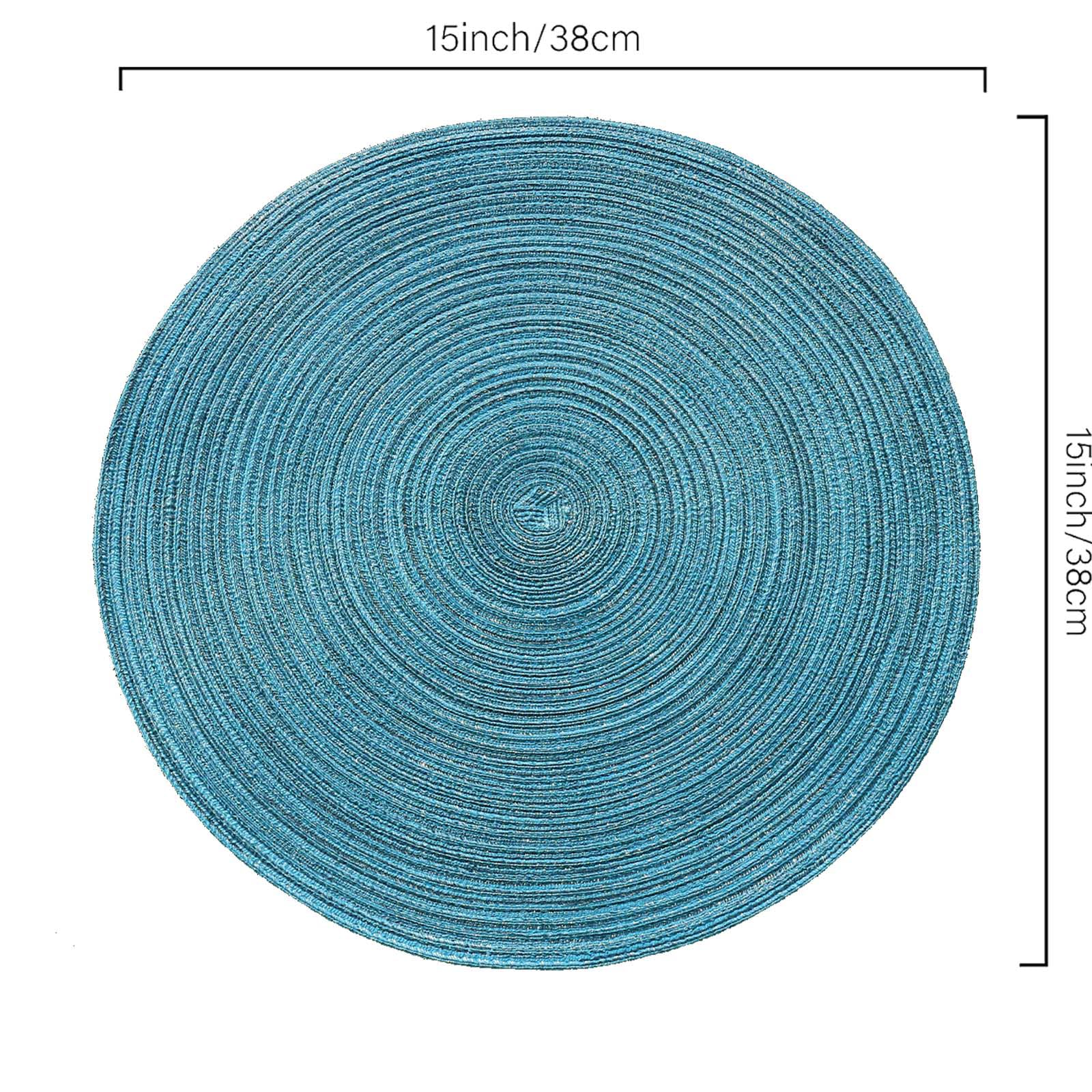 FunWheat Round Braided Placemats Set of 4 - Heat Resistant Woven Table Mats for Dining - 15 Inch Teal Placemats - Perfect for Dinner Parties, Family Gatherings & Holiday Decor
