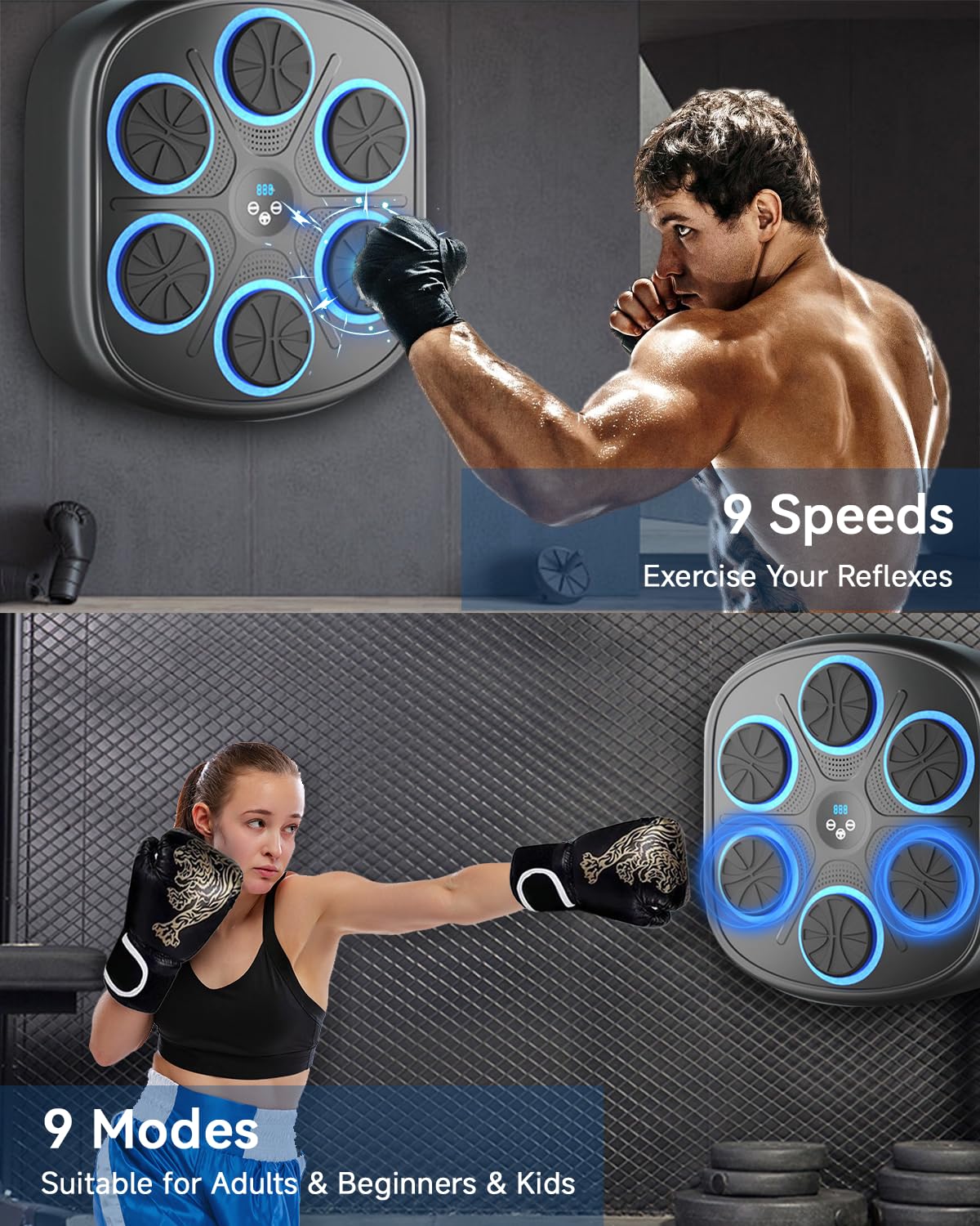 Smart Bluetooth Boxing Machine for Adults & Kids - Music Boxing Trainer with Gloves, Wall Mount Punching Bag for Home & Gym Workouts | Perfect for Fitness Training, Stress Relief & Family Fun